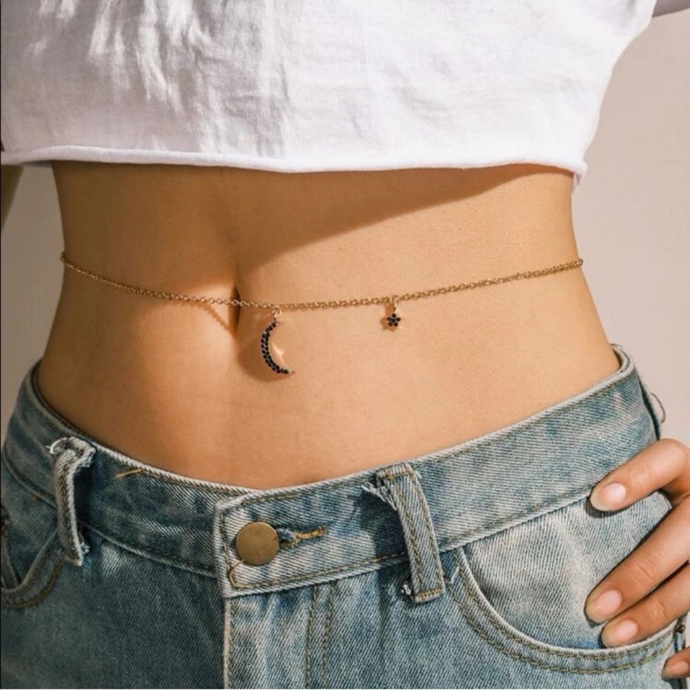 Gold Moon Rhinestone Waist Chain | Dainty Celestial Body Jewelry